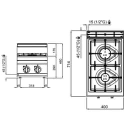 Gasherd - 9,5 kW - 2 Brenner