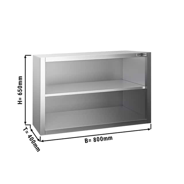 Edelstahl Wandhängeschrank PREMIUM - 800x400mm - ohne Flügeltür - 650mm hoch