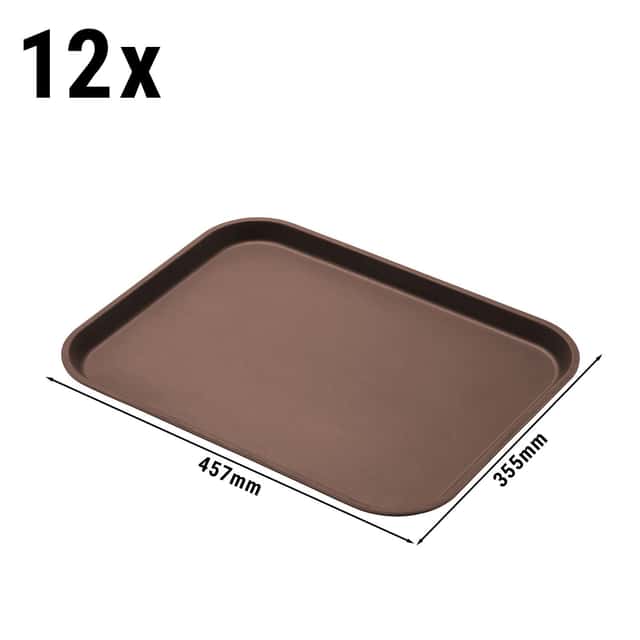 (12 Stück) CAMBRO | CAMTREAD® - Fiberglas Tablett - rechteckig - 457x355mm - hohes Profil - Braun