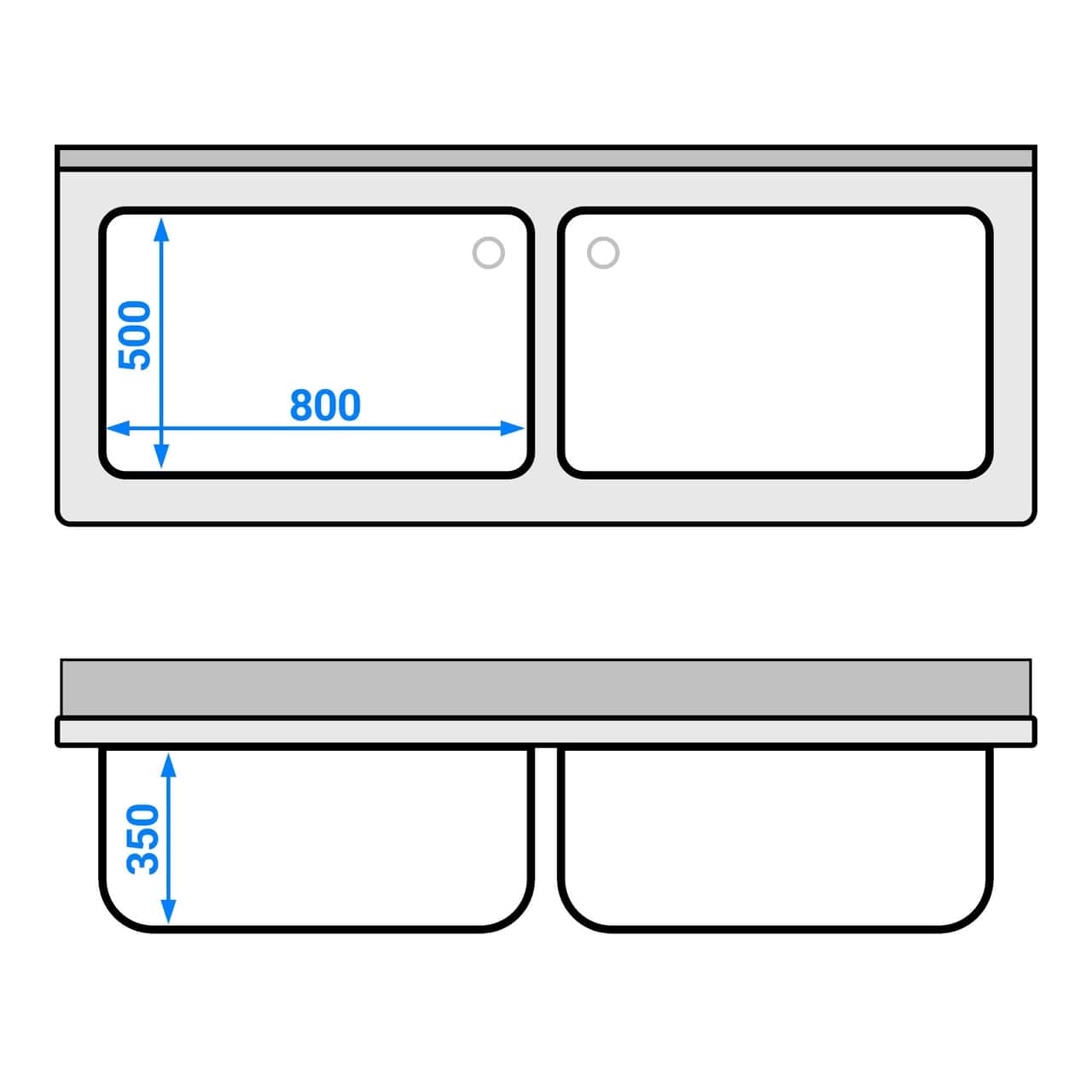 Topfspültisch - 1800x700mm - mit Grundboden & 2 Becken