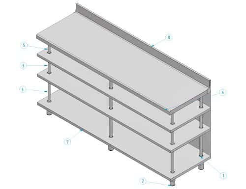 Edelstahl Bar-Arbeitstisch mit 4 Ablagen 2000x600