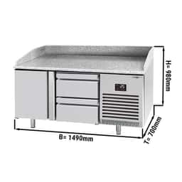 Pizza preparation table Premium PLUS- 1490x700mm- with 1 door & 2 drawers 