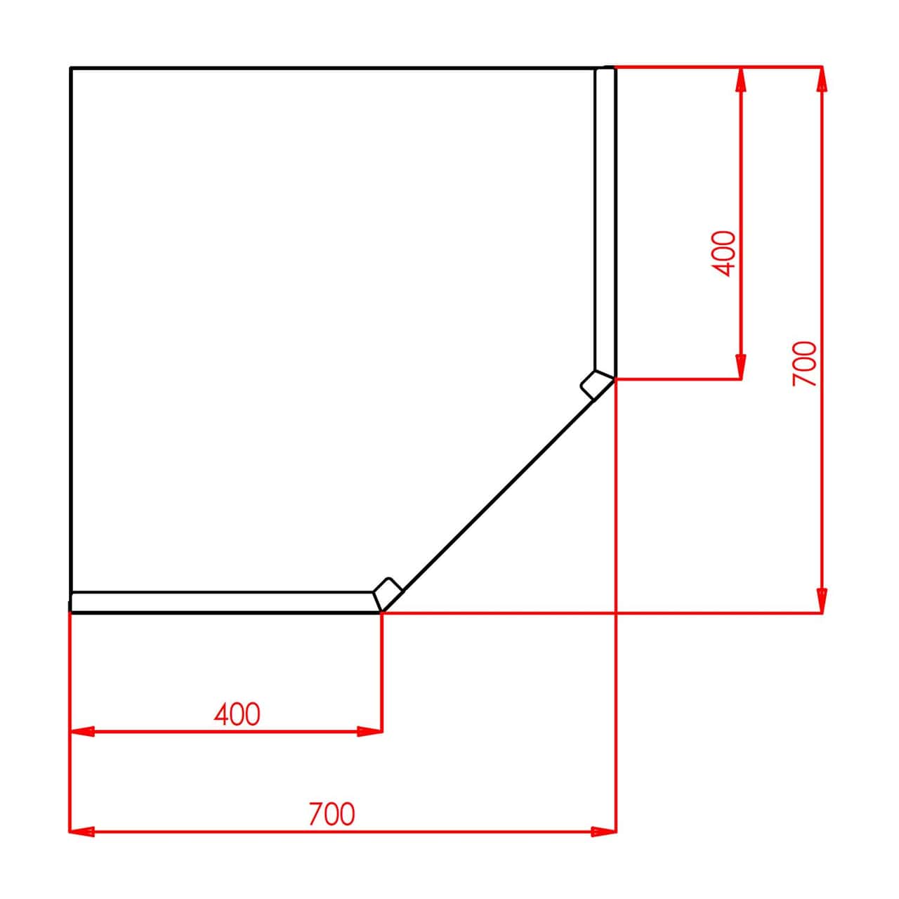 Edelstahl Eck-Wandhängeschrank - 700x400mm - mit Flügeltür - Höhe: 650mm