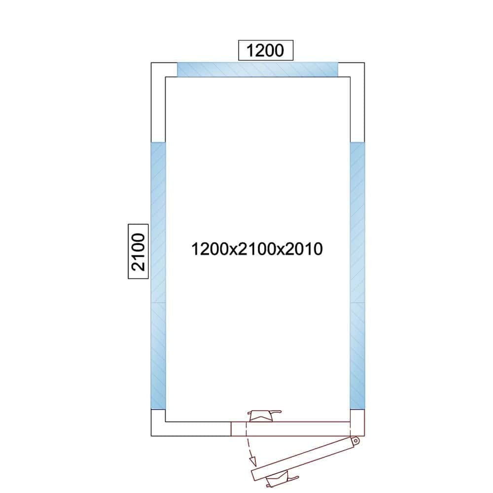 Kühlzelle - 1200x2100mm - 3,7m³ - mit 3 Glasseiten