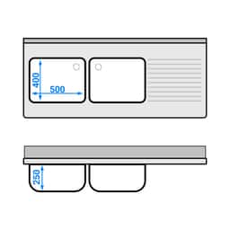 Spülschrank - 1600x700mm - mit Abfallbehälter & 2 Becken links