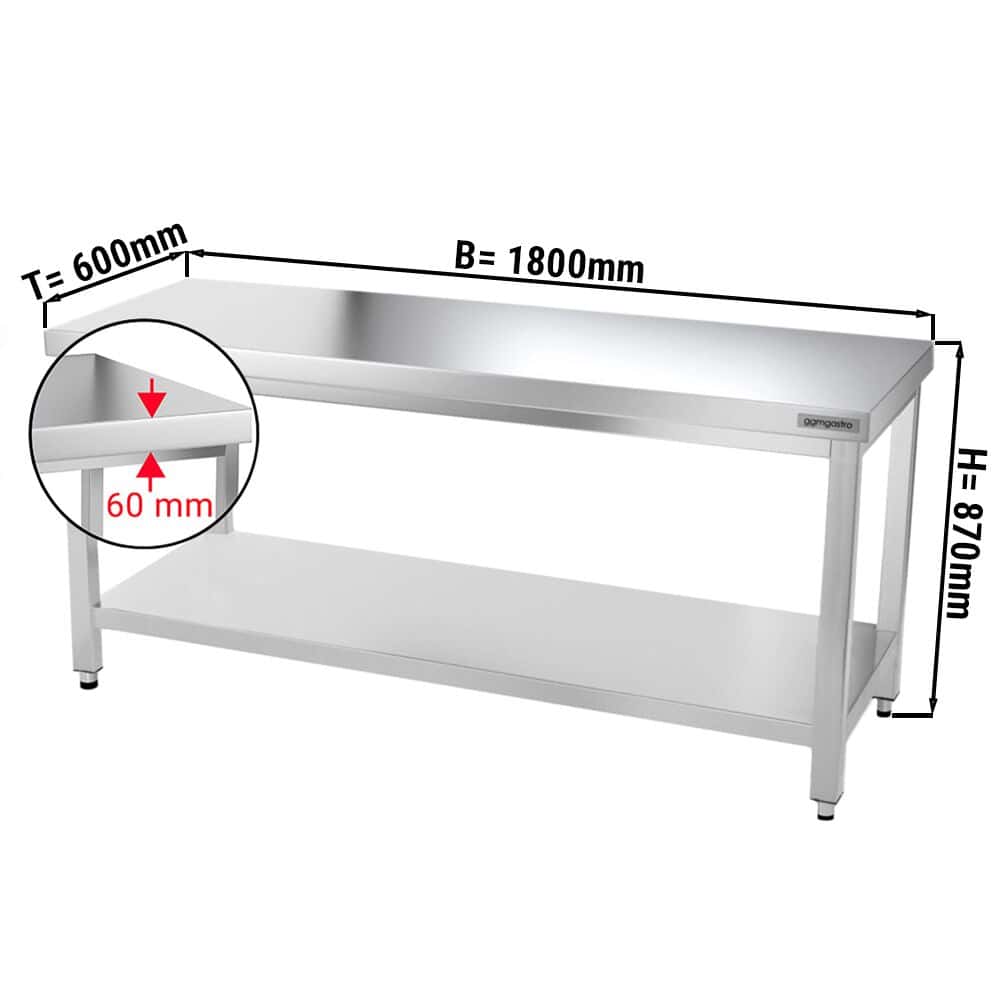 Pracovní stůl PREMIUM z nerezové oceli - 1,8 m - se spodní policí