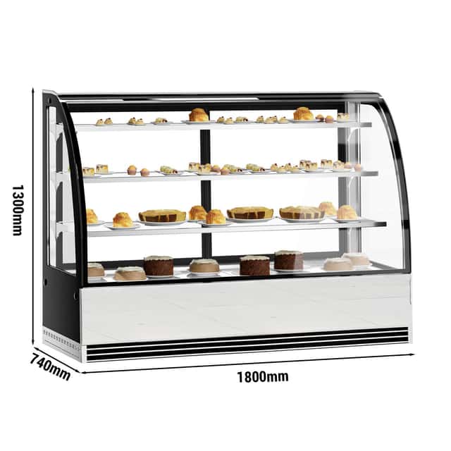 Kuchenvitrine - 1800mm - mit LED-Beleuchtung & 3 Ablagen