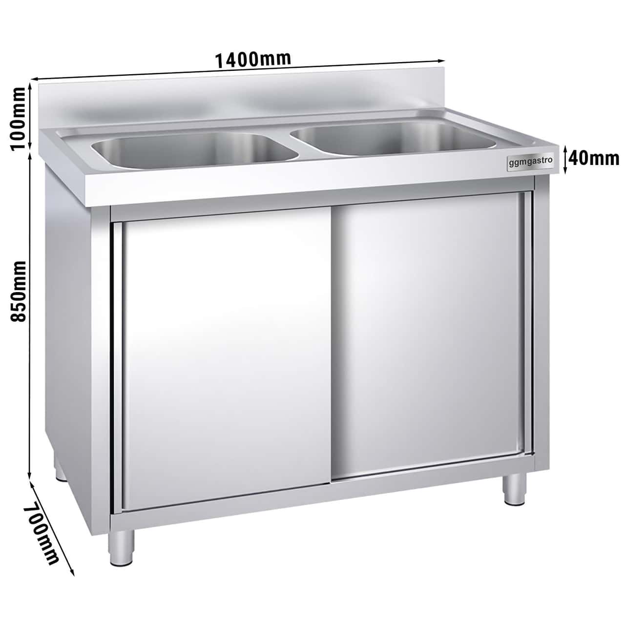 Spülschrank PREMIUM - 1400x700mm - mit 2 Becken mittig