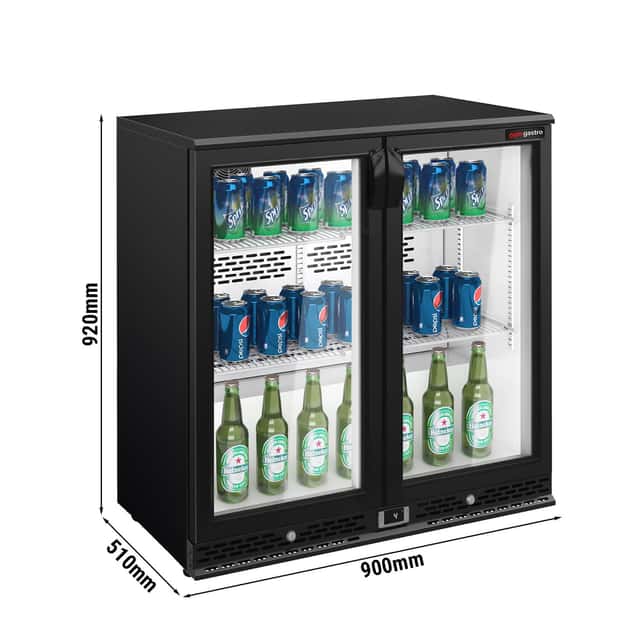 Barkühlschrank - 900mm - 220 Liter - mit 2 Glasflügeltüren - Schwarz