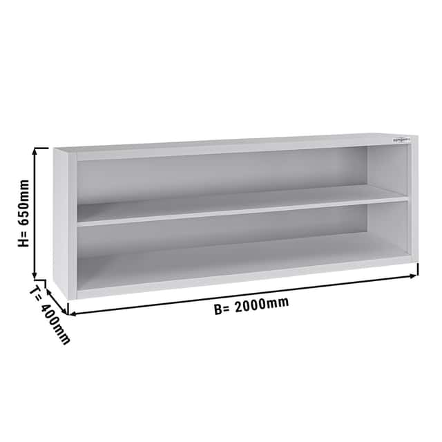 Edelstahl Wandhängeschrank ECO - 2000x400mm - ohne Schiebetür - 650mm hoch