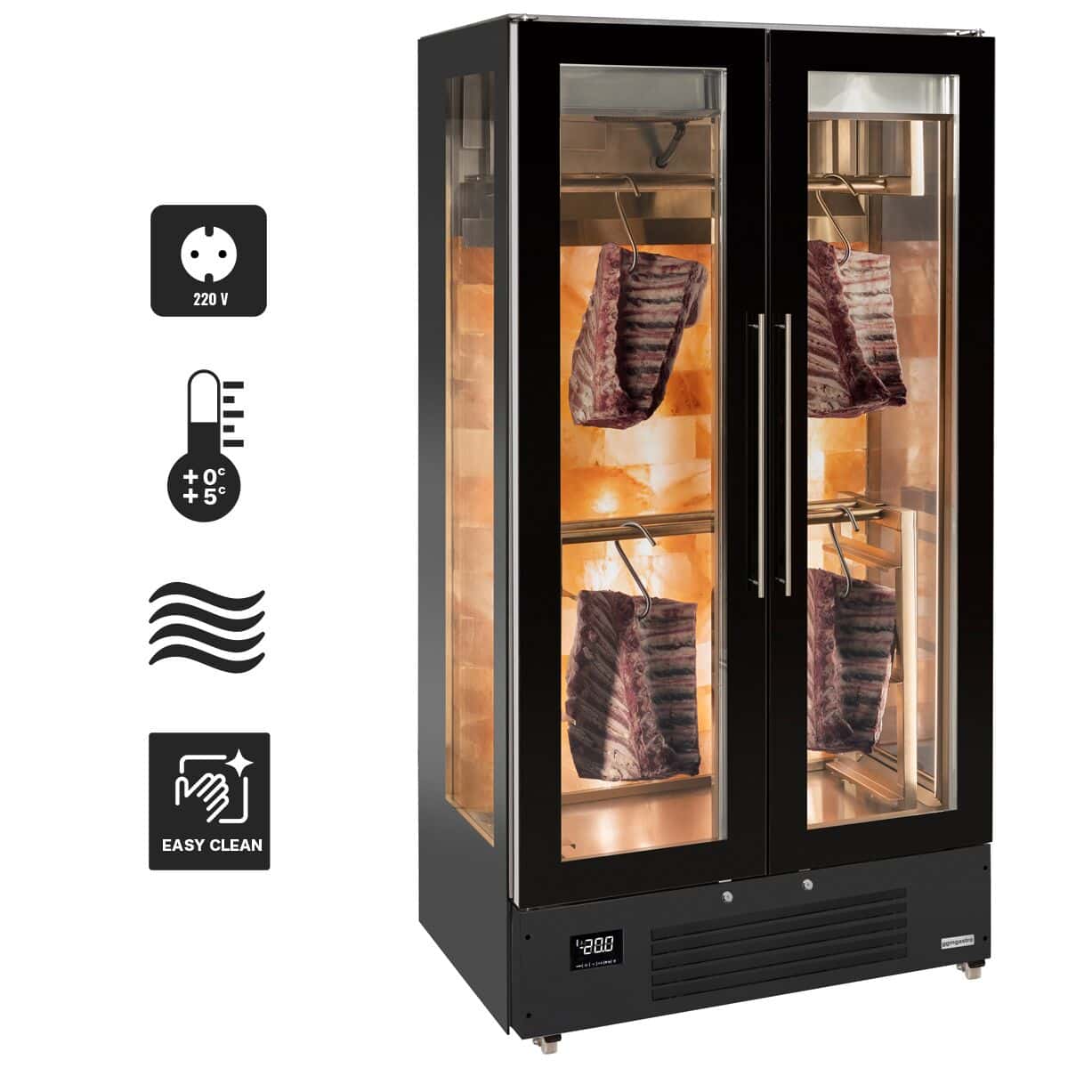 Dry Aging Fleischreifeschrank - 1,0 x 0,69 m - mit 2 Glastüren