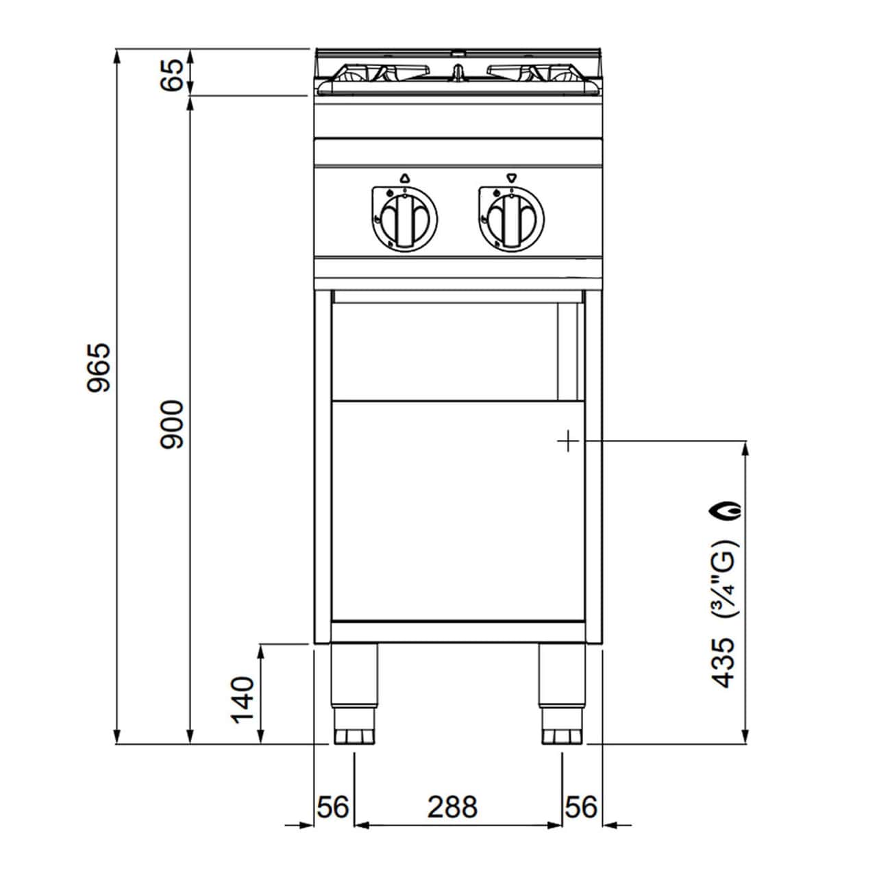 Gasherd - 19 kW - 2 Brenner