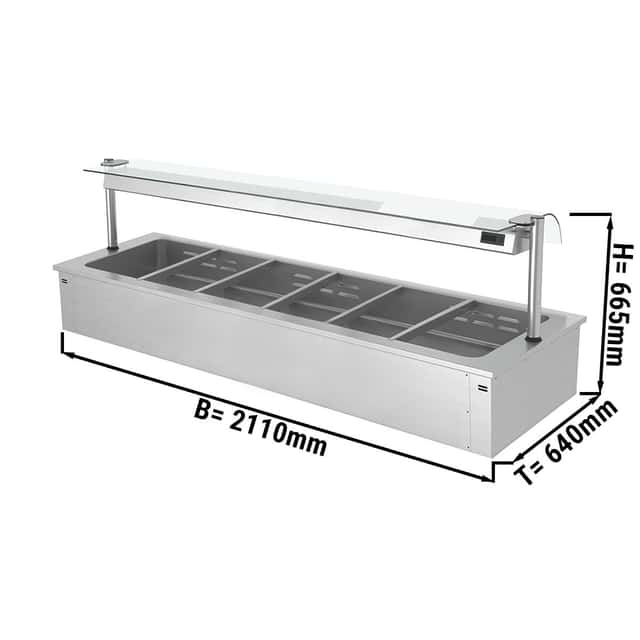 Einbau Bainmarie - 2,1m - 6x GN 1/1 - mit Glas-Hustenschutz