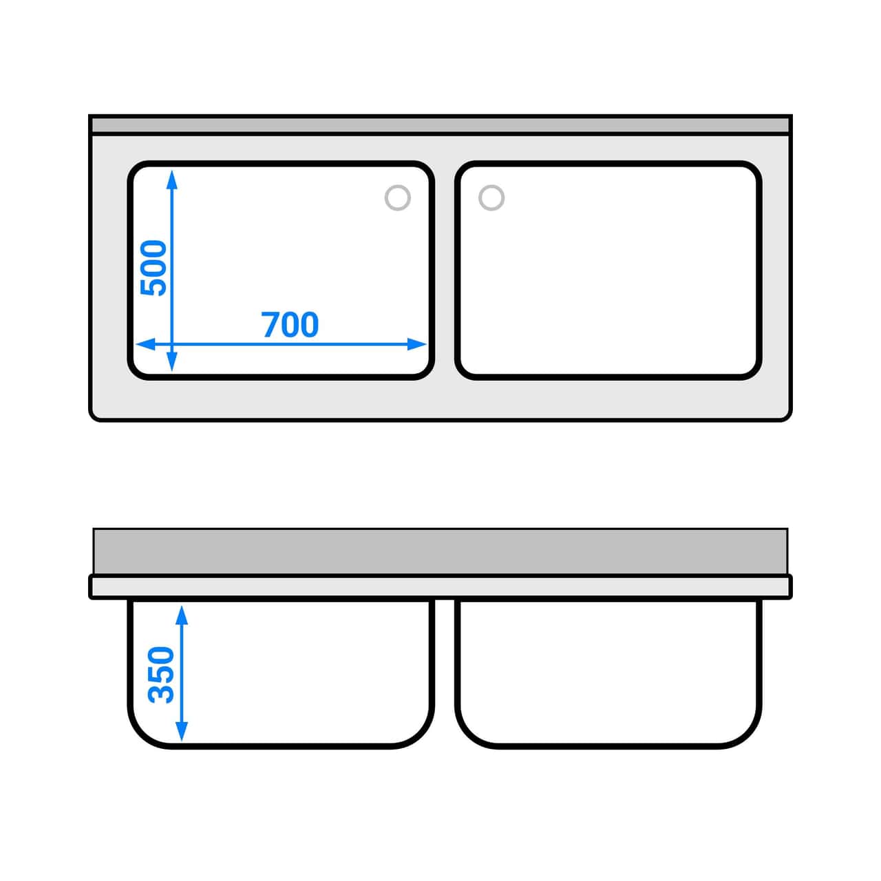 Topfspültisch - 1600x700mm - mit Grundboden & 2 Becken