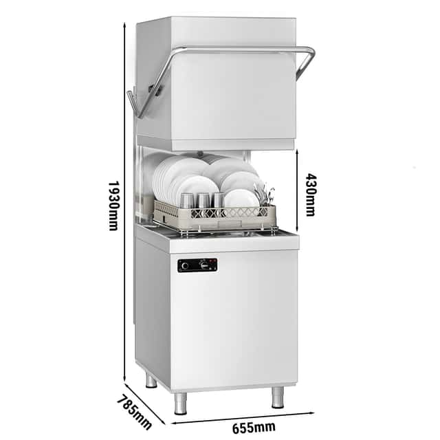 Durchschubspülmaschine - 6,52 kW - mit Reiniger-, Klarspüler- & Laugenpumpe