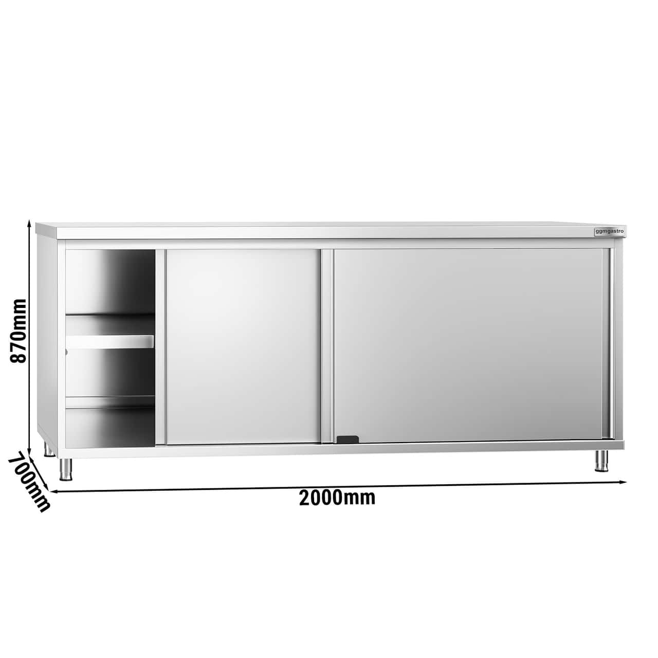 Edelstahl Arbeitsschrank PREMIUM - 2000x700mm - mit Schiebetür ohne Aufkantung