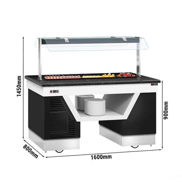 Buffettheke kalt BELFAST - 1600mm - mit Kühlplatte & Rollen