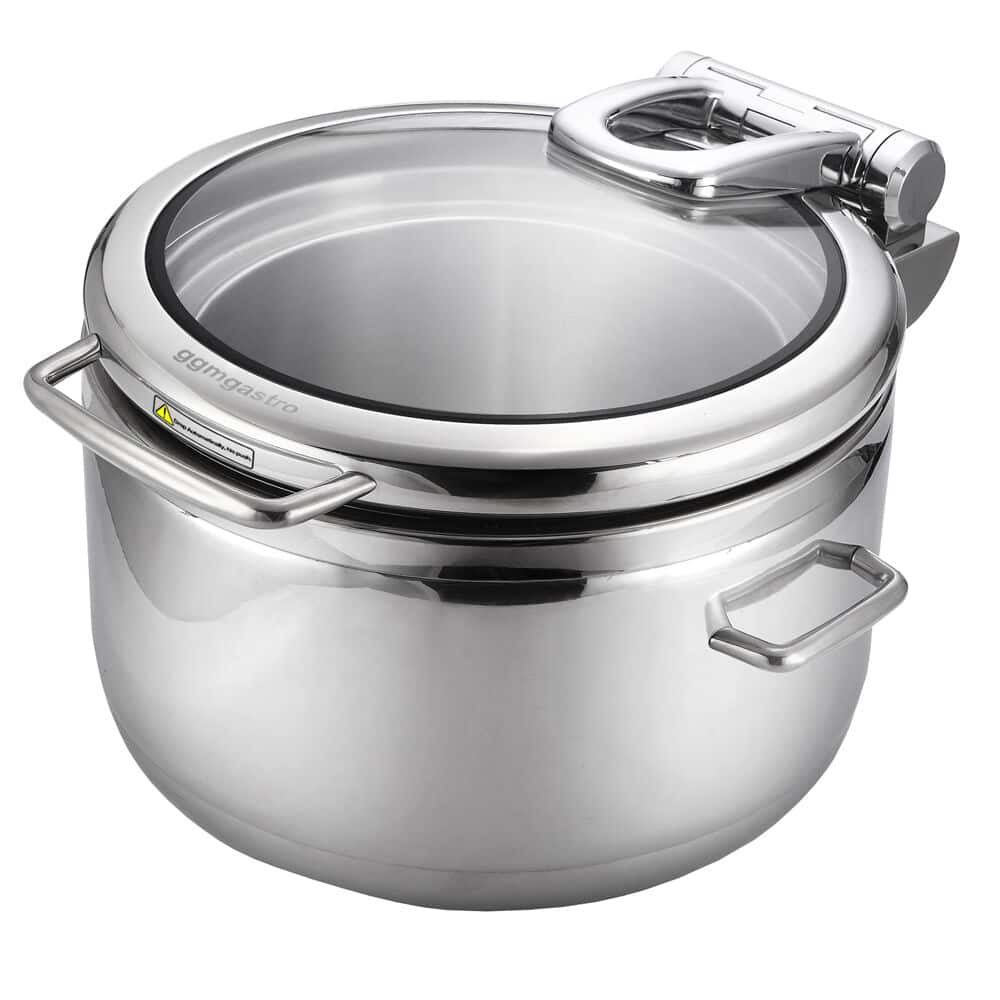 Edelstahl Chafing Dish - 8,9 Liter - Rund - mit Soft-Close-Glasdeckel