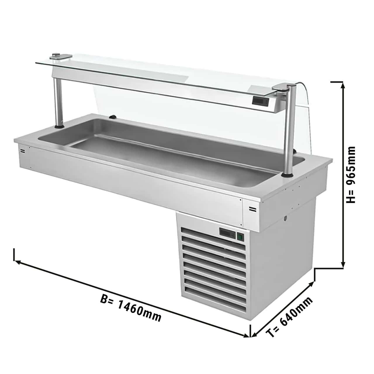 Einbau Kühlwanne - 1,5m - +2 ~ +8 °C - 4x GN 1/1 - mit Glas-Hustenschutz