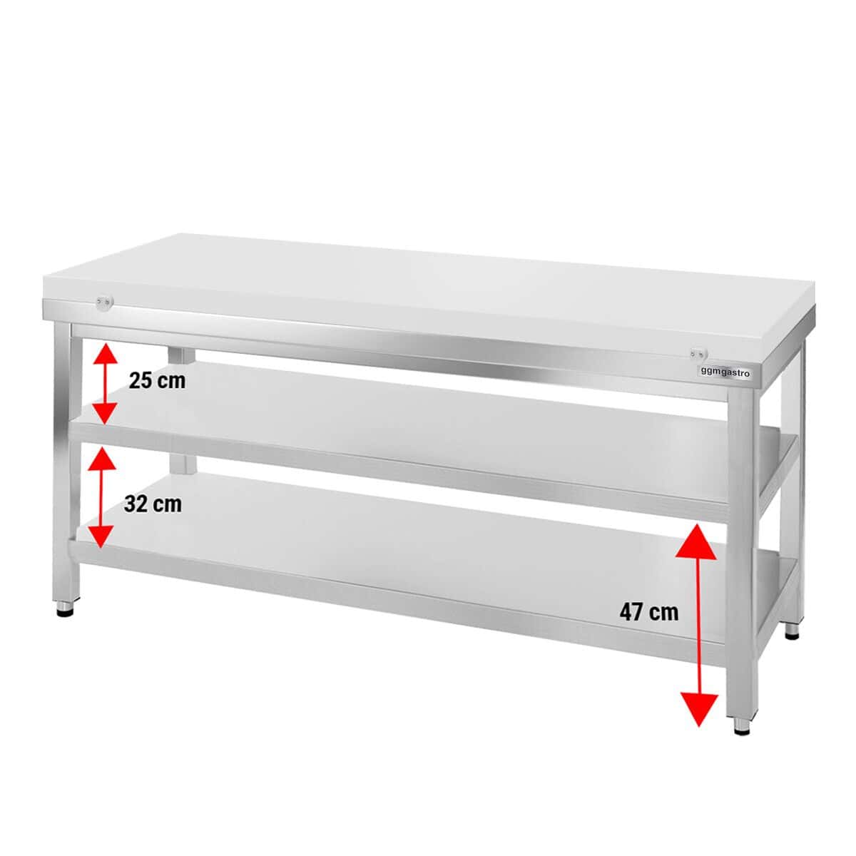 Edelstahl Arbeitstisch PREMIUM - 1500x800mm - mit Grundboden ohne Aufkantung inkl. Schneideplatte