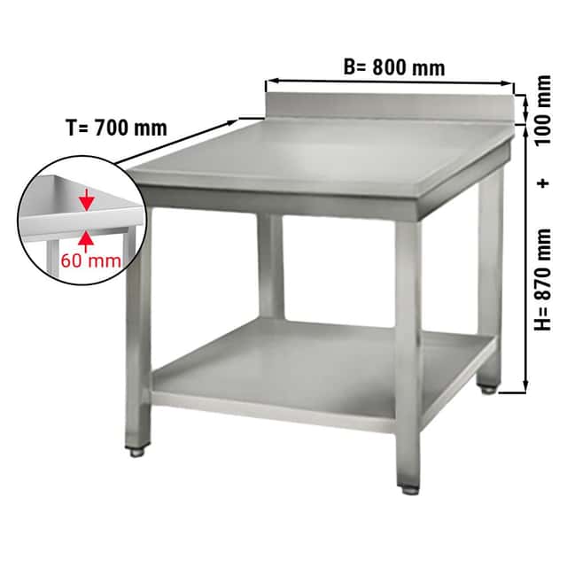 Edelstahl Arbeitstisch ECO - 800x700mm - mit Grundboden & Aufkantung