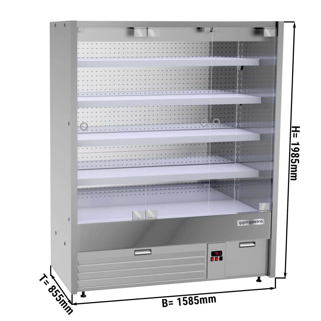 Wandkühlregal - 1585mm - mit LED-Beleuchtung, Glastüren & 4 Ablagen