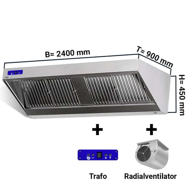 Wandhaube - 2400mm - mit Motor, Regler, Filter & Lampe