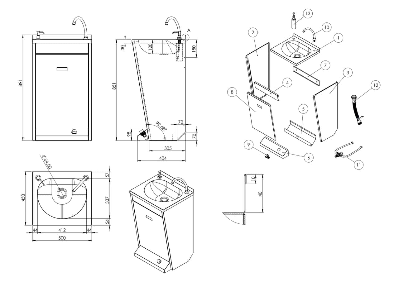 Handwaschbecken - Edelstahl - mit Mischbatterie & Seifenspender