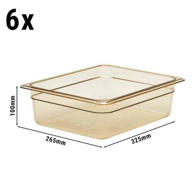 (6 Stück) CAMBRO | H-PAN™ -  Hitzebeständige GN-Behälter 1/2 - Bernstein - Tiefe 100 mm