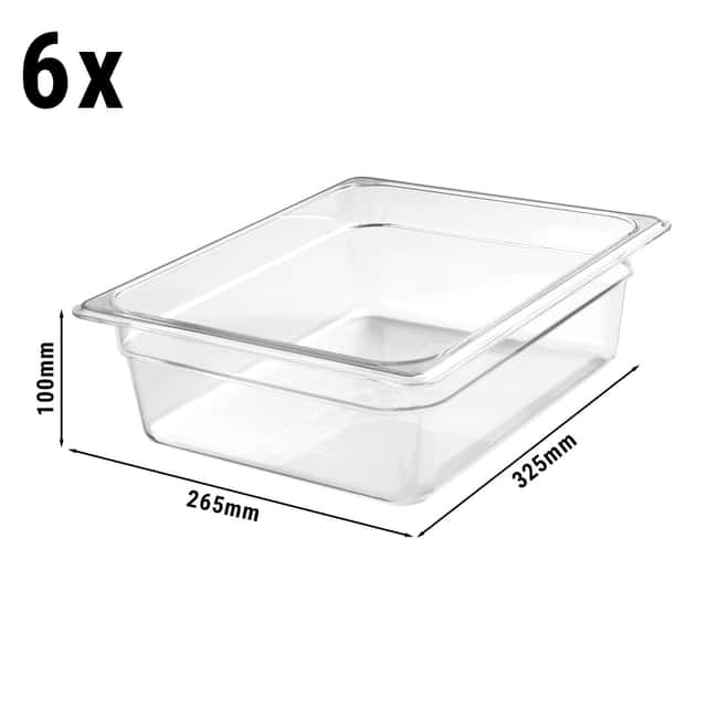 (6 Stück) CAMBRO | CAMWEAR® -  Polycarbonat GN-Behälter 1/2 - Clear - Tiefe 100 mm