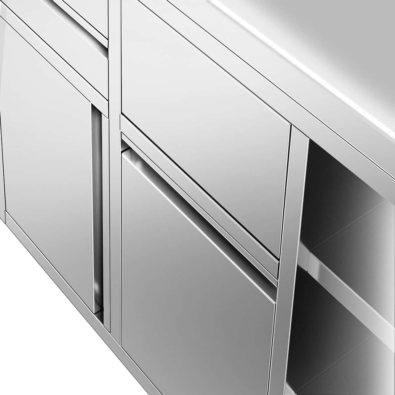 Arbeitsschrank - für Kaffeemaschine - 1200x600mm - mit Ausklopfer, 2 Schubladen, 1 Tür, Mülleimer & Aufkantung