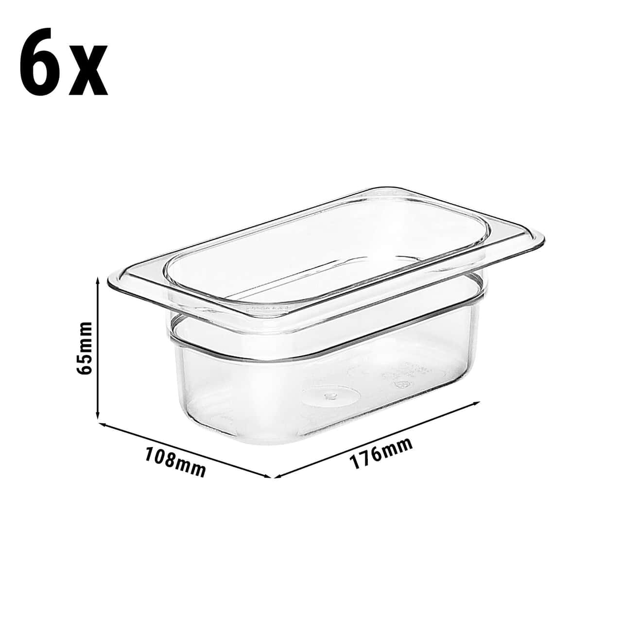 (6 Stück) CAMBRO | CAMWEAR® -  Polycarbonat GN-Behälter 1/9 - Clear - Tiefe 65 mm