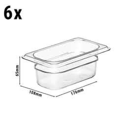 (6 Stück) CAMBRO | CAMWEAR® -  Polycarbonat GN-Behälter 1/9 - Clear - Tiefe 65 mm