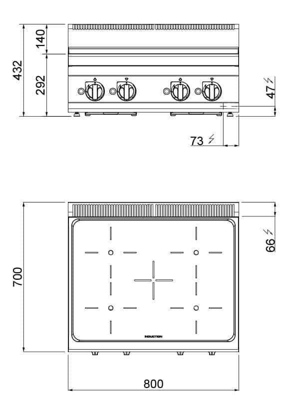 Induktionsherd - 14 kW - 4 Kochfelder