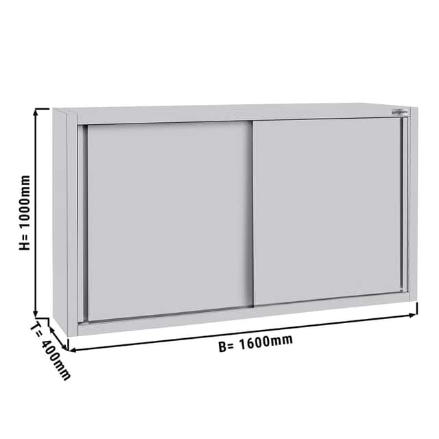 Edelstahl Wandhängeschrank ECO - 1600x400mm - mit Schiebetür 1000mm hoch