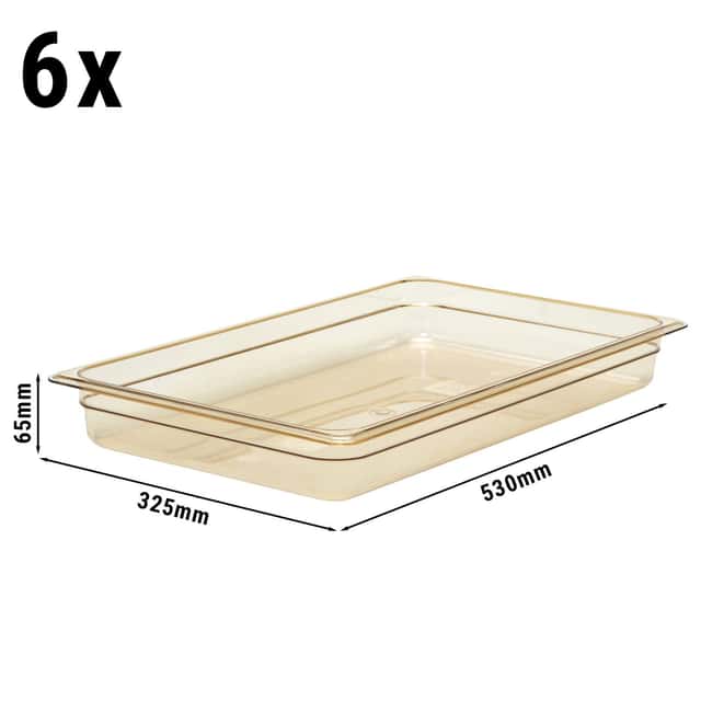 (6 Stück) CAMBRO | H-PAN™ -  Hitzebeständige GN-Behälter 1/1 - Bernstein - Tiefe 65 mm