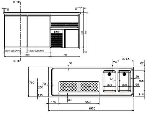 Biertheke Premium PLUS - 1950x700mm - 1 Glastür & 2 Schubladen