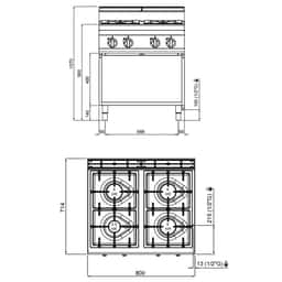 Gasherd - 21,5 kW - 4 Brenner