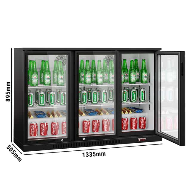 Barkühlschrank - 1330mm - 320 Liter - mit 3 Glasflügeltüren - Schwarz