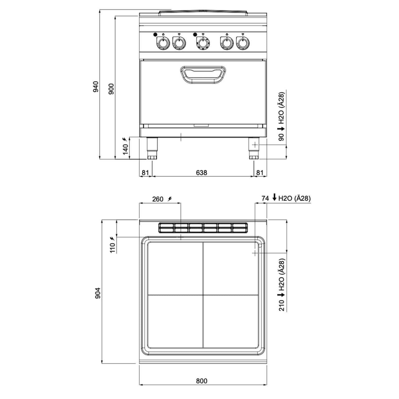 Elektro Glühplattenherd - 14 kW - inkl. Elektrobackofen Umluft - 4,68 kW