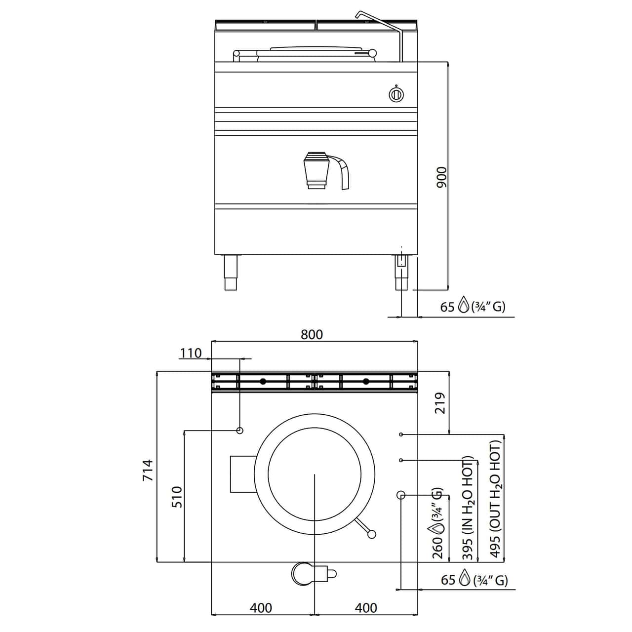 Gas Kochkessel - 55 Liter - 15,5 kW - Direkte Beheizung