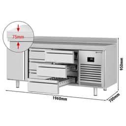 Kühltisch Premium PLUS - 1960x700mm - mit 1 Tür & 6 Schubladen & mit Aufkantung