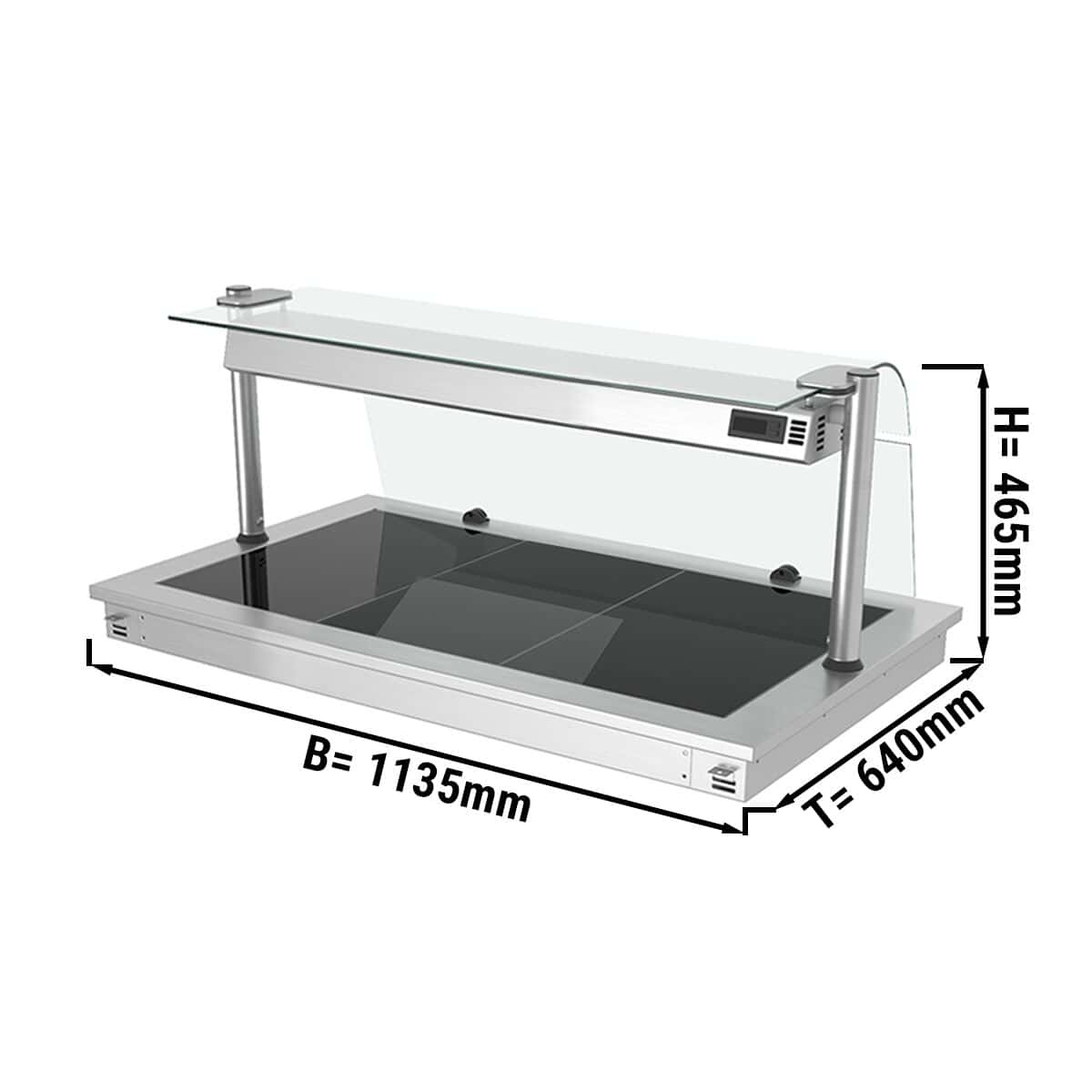 Einbau Warmhalteplatte - 1,1m - 3x GN 1/1 - mit Glas-Hustenschutz