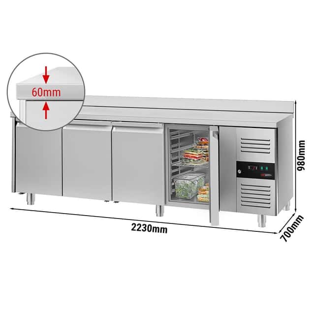 Kühltisch ECO - 2230x700mm - mit 4 Türen & mit Aufkantung