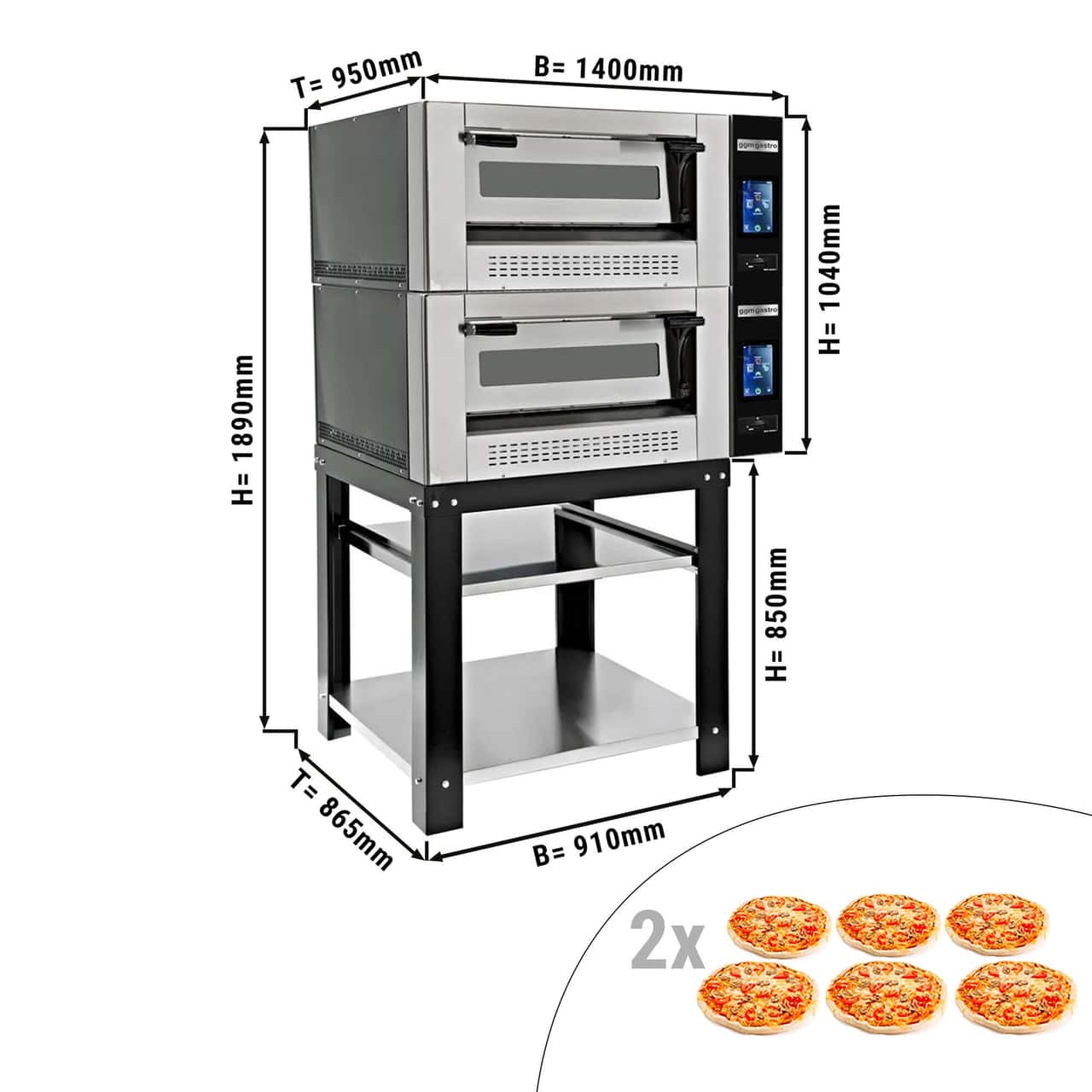 Plynová pec na pizzu - 6x 30 cm - vč. podstavce