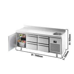 Refrigerated counter Premium PLUS- 1960x700mm - with 1 sink, 1 door, 4 drawers & backsplash