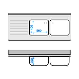 Spülschrank - 1600x700mm - mit Abfallbehälter & 2 Becken rechts