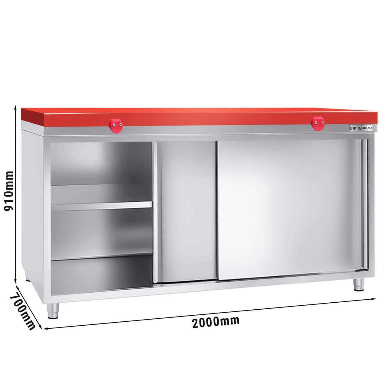 Stainless steel work cabinet PREMIUM - 2000x700mm - with sliding door without backsplash incl. cutting plate