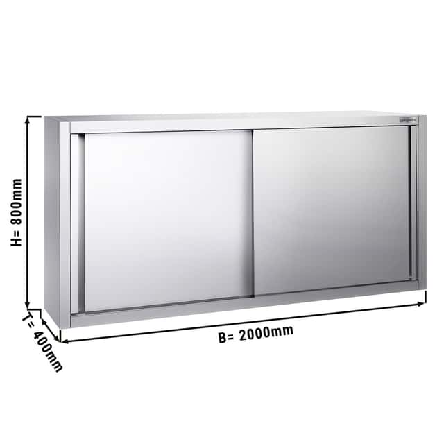 Edelstahl Wandhängeschrank PREMIUM - 2000x400mm - mit Schiebetür - 800mm hoch