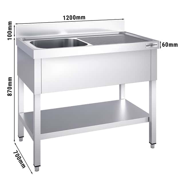 Spültisch PREMIUM - 1200x700mm - mit Grundboden & 1 Becken links